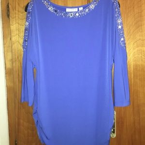Susan Graver Cold Shoulder Sequin Shirt (M)